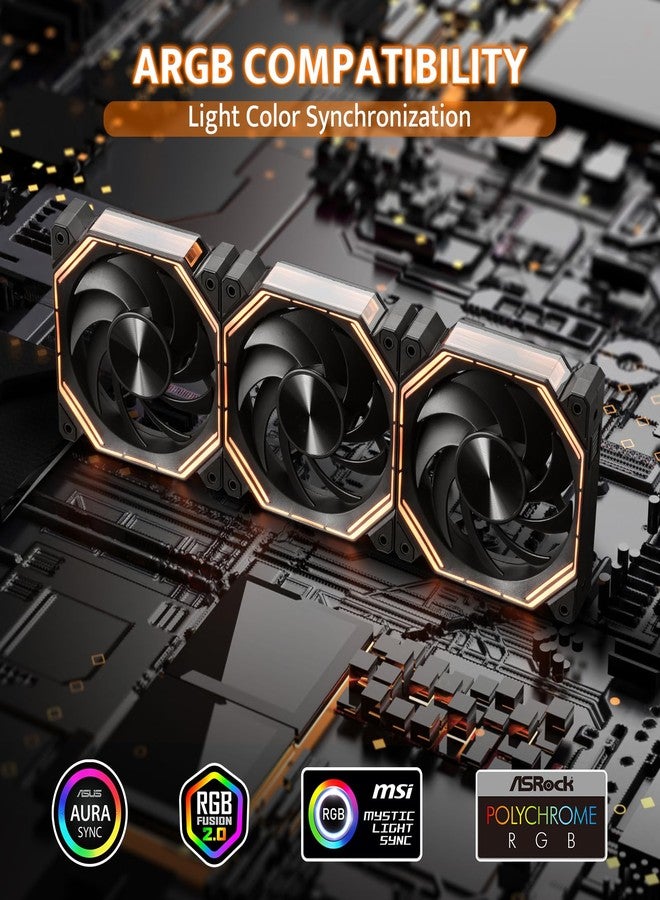 دارك فلاش مروحة تبريد الكمبيوتر darkFlash INF34 مقاس 120 مم، قابلة للتوصيل المتسلسل، تصل سرعة التبريد إلى 2000 دورة في الدقيقة، مزودة بـ 4 دبابيس PWM، وإضاءة ARGB، عبوة من 3 قطع (للاستخدام الأمامي، أسود) - Image 3